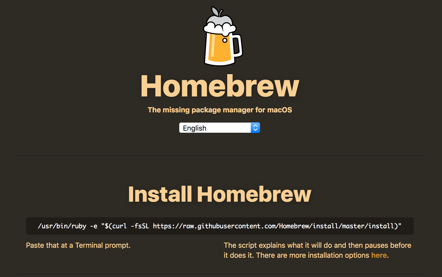 Screenshot of HomeBrew’s home page